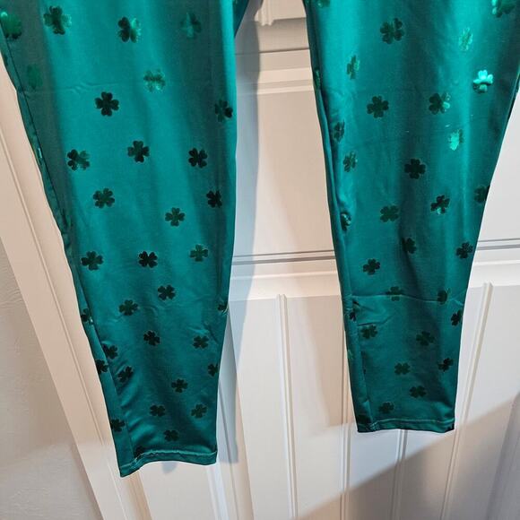Tipsy Elves St. Patricks Day Leggings Women XXL Green High Waisted 4 Leaf Clover - Picture 4 of 10